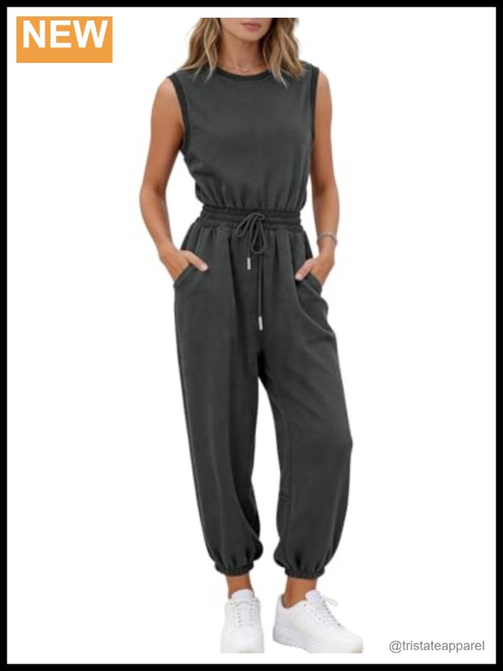 Womens One Piece Jumpsuit Sleeveless Romper with Pockets Cotton Blend
